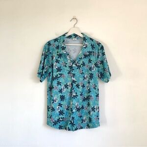 Seattle Mariners Turquoise Blue Aloha Night Floral Button Up Shirt Size Medium